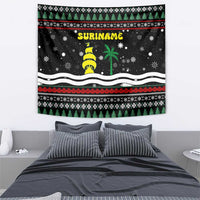 Suriname Christmas Tapestry with Black Festive Pattern, Golden Ship, Palm Tree, and Coat of Arms Motif - Wonder Print Shop