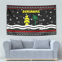 Suriname Christmas Tapestry with Black Festive Pattern, Golden Ship, Palm Tree, and Coat of Arms Motif - Wonder Print Shop