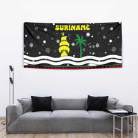 Suriname Christmas Tapestry with Black Festive Pattern, Golden Ship, Palm Tree, and Coat of Arms Motif - Wonder Print Shop