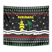 Suriname Christmas Tapestry with Black Festive Pattern, Golden Ship, Palm Tree, and Coat of Arms Motif - Wonder Print Shop