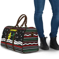 Suriname Christmas Travel Bag with Black Festive Pattern, Golden Ship, Palm Tree, and Coat of Arms Motif - Wonder Print Shop