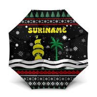 Suriname Christmas Umbrella with Black Festive Pattern, Golden Ship, Palm Tree, and Coat of Arms Motif - Wonder Print Shop