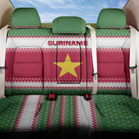 Suriname Christmas Back Car Seat Cover with Red-Green Knit Pattern, Yellow Star, and Santa Leopard Motif - Wonder Print Shop