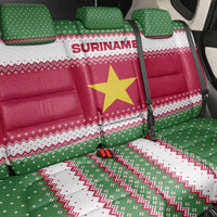 Suriname Christmas Back Car Seat Cover with Red-Green Knit Pattern, Yellow Star, and Santa Leopard Motif - Wonder Print Shop
