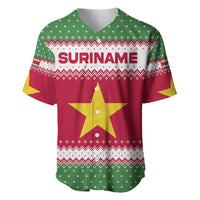 Suriname Christmas Baseball Jersey with Red-Green Knit Pattern, Yellow Star, and Santa Leopard Motif - Wonder Print Shop