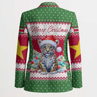 Suriname Christmas Blazer with Red-Green Knit Pattern, Yellow Star, and Santa Leopard Motif - Wonder Print Shop