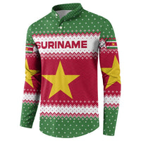 Suriname Christmas Button Sweatshirt with Red-Green Knit Pattern, Yellow Star, and Santa Leopard Motif - Wonder Print Shop