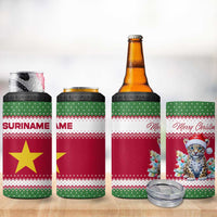 Suriname Christmas 4 in 1 Can Cooler Tumbler with Red-Green Knit Pattern, Yellow Star, and Santa Leopard Motif - Wonder Print Shop