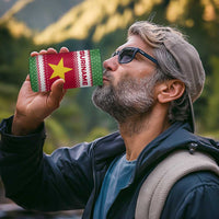 Suriname Christmas 4 in 1 Can Cooler Tumbler with Red-Green Knit Pattern, Yellow Star, and Santa Leopard Motif - Wonder Print Shop