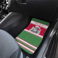 Suriname Christmas Car Mats with Red-Green Knit Pattern, Yellow Star, and Santa Leopard Motif - Wonder Print Shop