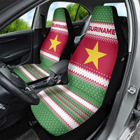Suriname Christmas Car Seat Cover with Red-Green Knit Pattern, Yellow Star, and Santa Leopard Motif - Wonder Print Shop