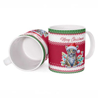 Suriname Christmas Ceramic Mug with Red-Green Knit Pattern, Yellow Star, and Santa Leopard Motif - Wonder Print Shop