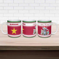 Suriname Christmas Ceramic Mug with Red-Green Knit Pattern, Yellow Star, and Santa Leopard Motif - Wonder Print Shop