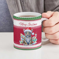 Suriname Christmas Ceramic Mug with Red-Green Knit Pattern, Yellow Star, and Santa Leopard Motif - Wonder Print Shop