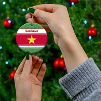 Suriname Christmas Ceramic Ornament with Red-Green Knit Pattern, Yellow Star, and Santa Leopard Motif - Wonder Print Shop