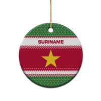 Suriname Christmas Ceramic Ornament with Red-Green Knit Pattern, Yellow Star, and Santa Leopard Motif - Wonder Print Shop