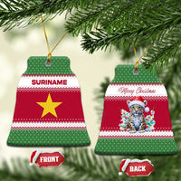 Suriname Christmas Ceramic Ornament with Red-Green Knit Pattern, Yellow Star, and Santa Leopard Motif - Wonder Print Shop