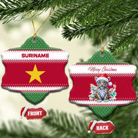 Suriname Christmas Ceramic Ornament with Red-Green Knit Pattern, Yellow Star, and Santa Leopard Motif - Wonder Print Shop