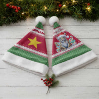 Suriname Christmas Santa Hat with Red-Green Knit Pattern, Yellow Star, and Santa Leopard Motif - Wonder Print Shop