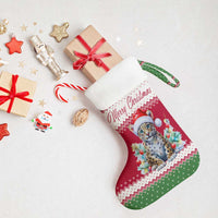 Suriname Christmas Stocking with Red-Green Knit Pattern, Yellow Star, and Santa Leopard Motif - Wonder Print Shop