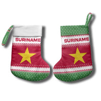 Suriname Christmas Stocking with Red-Green Knit Pattern, Yellow Star, and Santa Leopard Motif - Wonder Print Shop