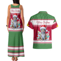 Suriname Christmas Couples Matching Tank Maxi Dress and Hawaiian Shirt with Red-Green Knit Pattern, Yellow Star, and Santa Leopard Motif - Wonder Print Shop