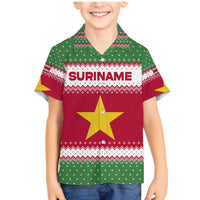 Suriname Christmas Family Matching Mermaid Dress and Hawaiian Shirt with Red-Green Knit Pattern, Yellow Star, and Santa Leopard Motif - Wonder Print Shop