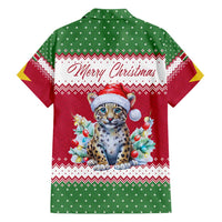 Suriname Christmas Family Matching Short Sleeve Bodycon Dress and Hawaiian Shirt with Red-Green Knit Pattern, Yellow Star, and Santa Leopard Motif - Wonder Print Shop