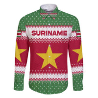 Suriname Christmas Family Matching Short Sleeve Bodycon Dress and Hawaiian Shirt with Red-Green Knit Pattern, Yellow Star, and Santa Leopard Motif - Wonder Print Shop