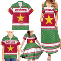 Suriname Christmas Family Matching Summer Maxi Dress and Hawaiian Shirt with Red-Green Knit Pattern, Yellow Star, and Santa Leopard Motif - Wonder Print Shop