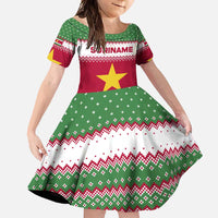 Suriname Christmas Family Matching Tank Maxi Dress and Hawaiian Shirt with Red-Green Knit Pattern, Yellow Star, and Santa Leopard Motif - Wonder Print Shop