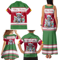 Suriname Christmas Family Matching Tank Maxi Dress and Hawaiian Shirt with Red-Green Knit Pattern, Yellow Star, and Santa Leopard Motif - Wonder Print Shop