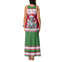 Suriname Christmas Family Matching Tank Maxi Dress and Hawaiian Shirt with Red-Green Knit Pattern, Yellow Star, and Santa Leopard Motif - Wonder Print Shop