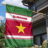 Suriname Christmas Garden Flag with Red-Green Knit Pattern, Yellow Star, and Santa Leopard Motif - Wonder Print Shop
