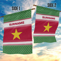 Suriname Christmas Garden Flag with Red-Green Knit Pattern, Yellow Star, and Santa Leopard Motif - Wonder Print Shop