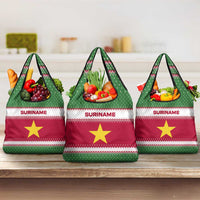 Suriname Christmas Grocery Bag with Red-Green Knit Pattern, Yellow Star, and Santa Leopard Motif - Wonder Print Shop