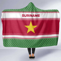 Suriname Christmas Hooded Blanket with Red-Green Knit Pattern, Yellow Star, and Santa Leopard Motif - Wonder Print Shop