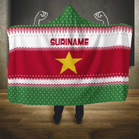 Suriname Christmas Hooded Blanket with Red-Green Knit Pattern, Yellow Star, and Santa Leopard Motif - Wonder Print Shop