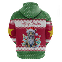 Suriname Christmas Hoodie with Red-Green Knit Pattern, Yellow Star, and Santa Leopard Motif - Wonder Print Shop