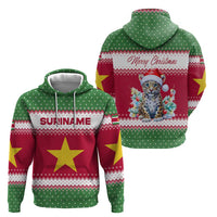 Suriname Christmas Hoodie with Red-Green Knit Pattern, Yellow Star, and Santa Leopard Motif - Wonder Print Shop