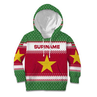 Suriname Christmas Kid Hoodie with Red-Green Knit Pattern, Yellow Star, and Santa Leopard Motif - Wonder Print Shop