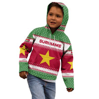 Suriname Christmas Kid Hoodie with Red-Green Knit Pattern, Yellow Star, and Santa Leopard Motif - Wonder Print Shop