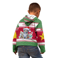 Suriname Christmas Kid Hoodie with Red-Green Knit Pattern, Yellow Star, and Santa Leopard Motif - Wonder Print Shop