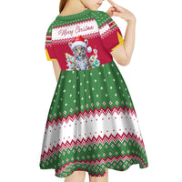 Suriname Christmas Kid Short Sleeve Dress with Red-Green Knit Pattern, Yellow Star, and Santa Leopard Motif - Wonder Print Shop