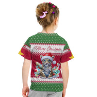 Suriname Christmas Kid T Shirt with Red-Green Knit Pattern, Yellow Star, and Santa Leopard Motif - Wonder Print Shop