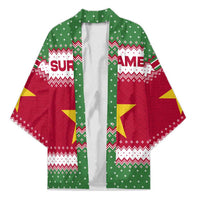 Suriname Christmas Kimono with Red-Green Knit Pattern, Yellow Star, and Santa Leopard Motif - Wonder Print Shop