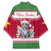 Suriname Christmas Kimono with Red-Green Knit Pattern, Yellow Star, and Santa Leopard Motif - Wonder Print Shop