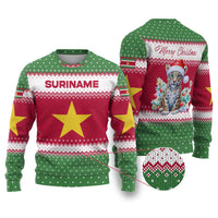 Suriname Christmas Ugly Christmas Sweater with Red-Green Knit Pattern, Yellow Star, and Santa Leopard Motif - Wonder Print Shop