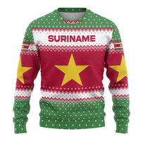 Suriname Christmas Ugly Christmas Sweater with Red-Green Knit Pattern, Yellow Star, and Santa Leopard Motif - Wonder Print Shop