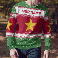 Suriname Christmas Ugly Christmas Sweater with Red-Green Knit Pattern, Yellow Star, and Santa Leopard Motif - Wonder Print Shop